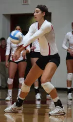 Kayla Fitterer collected her third consecutive double-double with 15 kills and 11 digs on Friday against Arkansas.