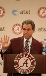 Coach Saban addressing the media on Wednesday.