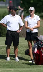 Head Coach Mic Potter and junior Camilla Lennarth during the SEC Championship.