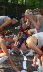 Team three navigates one of the challenges along the trail.