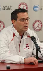 Coach Ed Allen meets with media members on Friday.