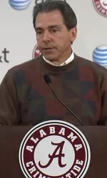 Alabama head coach Nick Saban addresses the media before the players announced their decisions on Friday.