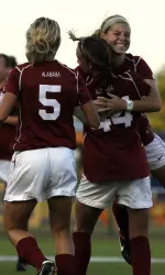 Molly Atherton celebrates after she scores what proved to be the game-winner in the first half.