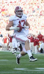 Senior tight end Brad Smelley had a career day both in receptions, six, and yards, 86, leading the Tide in both categories. He also scored a touchdown, his third in two games.