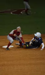 Whitney Larsen tags out a would-be base-stealer Friday night against North Carolina.