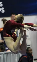 Junior Geralen Stack-Eaton's career-best 9.95 on the balance beam tied her for the top score at any of the six regionals.