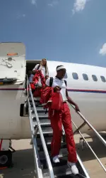 Alabama arrives at Will Rogers Airport in Oklahoma City.