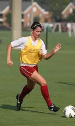 Senior Veronika Wolfkeil takes some touches during a training session.