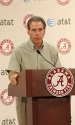 Alabama head coach Nick Saban speaks with the media Monday.