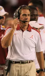 Alabama head coach Nick Saban speaks with the media Monday.