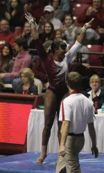 Junior Ashley Sledge continues her reign at No. 1 on the vault for the second week in a row.