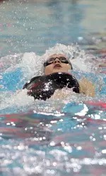 Junior Stephanie Kinsey, freshman Morgan Presley, junior Kristel Vourna and freshman Justine Panian opened the meet by winning the 400 medley relay with a time of 3:48.61.
