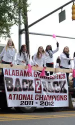 The back-to-back NCAA Champion Alabama gymnsatics team led off the Crimson Tide's annual Homecoming Parade.