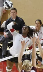 Pricilla Duke-Ezeji led the Tide with a match-high 12 kills against Aggies.