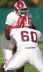 Alabama practiced in full pads for the first time during bowl preparations.