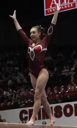 Sophomore Kim Jacob won the balance beam with a 9.850.