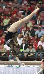 Senior Geralen Stack-Eaton won four individual titles against Missouri, including the all-around with a season-best score of 39.550.