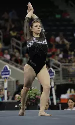 Senior Geralen Stack-Eaton is ninth on the floor exercise, 11th in the all-around and 13th on the uneven bars this week.