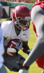 Freshman Chris Black secures a catch during Thursday's workout.