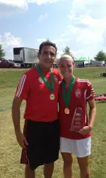 Theresa Diederich earned MVP honors for her U19 CCSC Sol squad. Pictured with head coach Luis Torres.