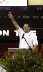 Patrick Murphy addresses the crowd at the national championship celebration.