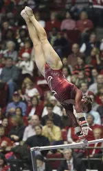 Junior Sarah DeMeo is ranked second on the uneven bars.