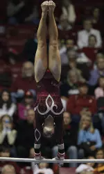 Junior Sarah DeMeo is No. 18 and senior Ashley Sledge moved up to claim the 25th spot on the uneven bars.