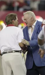 Nick Saban with Dallas Cowboys owner Jerry Jones at the 2012 Cowboys Stadium Classic