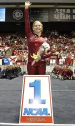 The Crimson Tide took the top-two spots in the all-around with fifth-year senior Ashley Priess posting a 39.6 for the top spot while junior Kim Jacob was second with a 39.475.