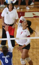 Brittany Thomas posted her sixth double-double fo the season with 14 kills and 10 digs.