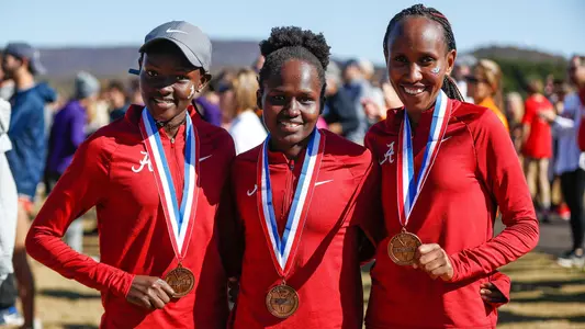 Alabama's Esther Gitahi, Flomena Asekol and Mercy Chelang at the NCAA South Region Championships