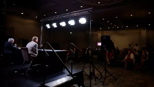 saban in front of meda