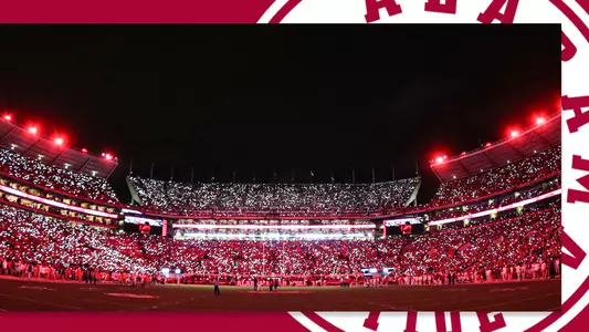 Bryant-Denny Stadium lit up in red
