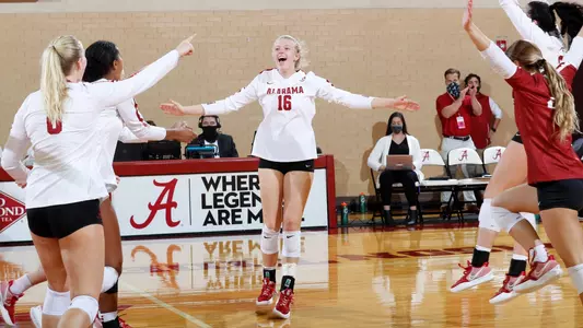 Alabama Volleyball player Brooke Slusser celebrates vs. Buffalo