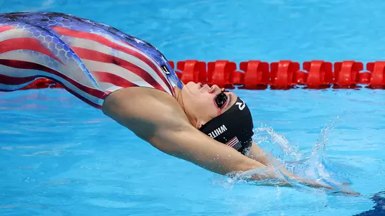 Rhyan White of Team United States competes in the first Semifinal of the Women's 200m Backstroke on day seven of the Tokyo 2020 Olympic Games at Tokyo Aquatics Centre on July 30, 2021 in Tokyo, Japan.