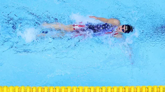 Rhyan White of Team United States competes in the first Semifinal of the Women's 200m Backstroke on day seven of the Tokyo 2020 Olympic Games at Tokyo Aquatics Centre on July 30, 2021 in Tokyo, Japan.