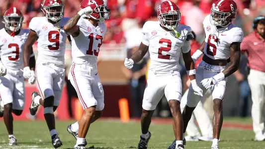10/1/22 MFB Alabama vs ArkanasAlabama defensive lineman DJ Dale (94)Alabama defensive back Jordan Battle (9)Alabama defensive back Malachi Moore (13)Alabama defensive back DeMarcco Hellams (2)Alabama defensive back Khyree Jackson (6)Photo by Kent Gidley