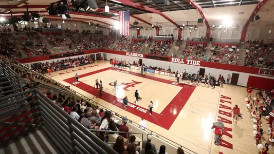 Corner photo of Foster Auditorium during Sept. 25, 2022 volleyball match vs. Auburn