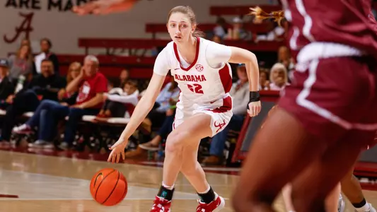 Alabama Guard Karly Weathers (22) dribbles the ball against Arkansas - Little Rock at Coleman Coliseum in Tuscaloosa, AL on Thursday, Dec 15, 2022.
Photo by Jeff Hanson