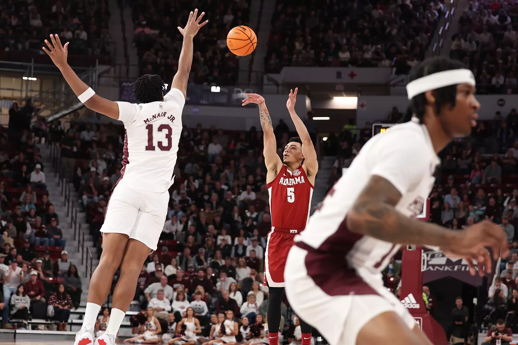 Alabama Guard Jahvon Quinerly (5) shoots the ball against Mississippi State at Humphrey Coliseum in Starkville, MS on Wednesday, Dec 28, 2022.