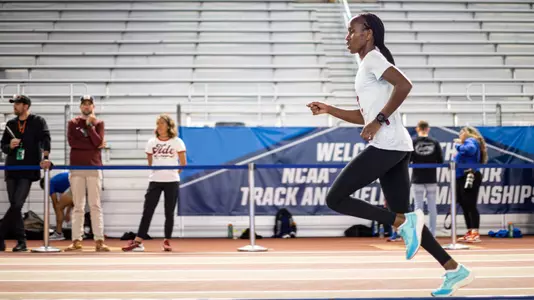 Mercy Chelangat warming up for the 2022 NCAA Indoor Championships
