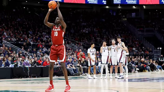 Charles Bediako shoots free throw vs. Gonzaga in Battle in Seattle