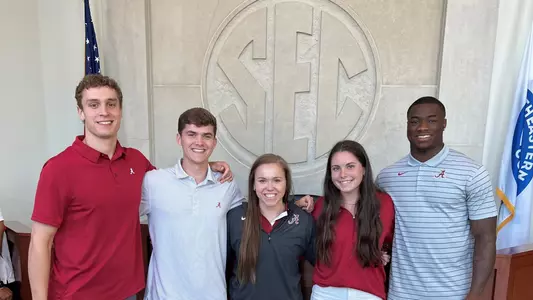 Hannah Barber (women's basketball), Adam Cottrell (men's basketball), Jace Jones (track & field/cross country), Jalen Milroe (football) and Sydney Orefice (women's tennis) represented the Crimson Tide’s Student-Athlete Advisory Committee (SAAC), Football Leadership Council and Men’s and Women’s Basketball Leadership Council
