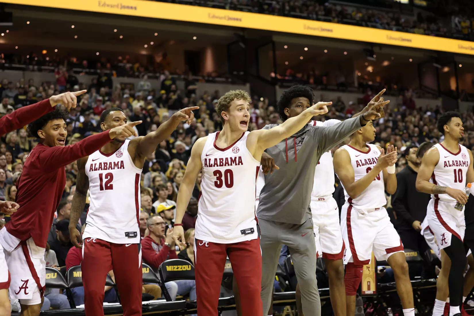 Team reacts against Mizzou at Mizzou Arena in Columbia, MO on Saturday, Jan 21, 2023.