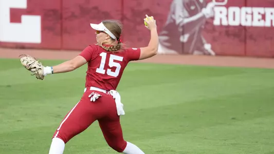 Kendal Clark throwing in the ball from right field.