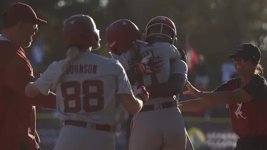 Kristen White celebrates after a walk-off single vs. UCF (Feb. 18, 2023)