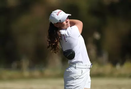 Sarah Edwards hits her tee shot during a practice round