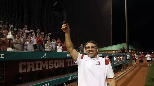 Head Coach Patrick Murphy salutes the crowd after earning his 1,200th win at Alabama (Feb. 22, 2023)