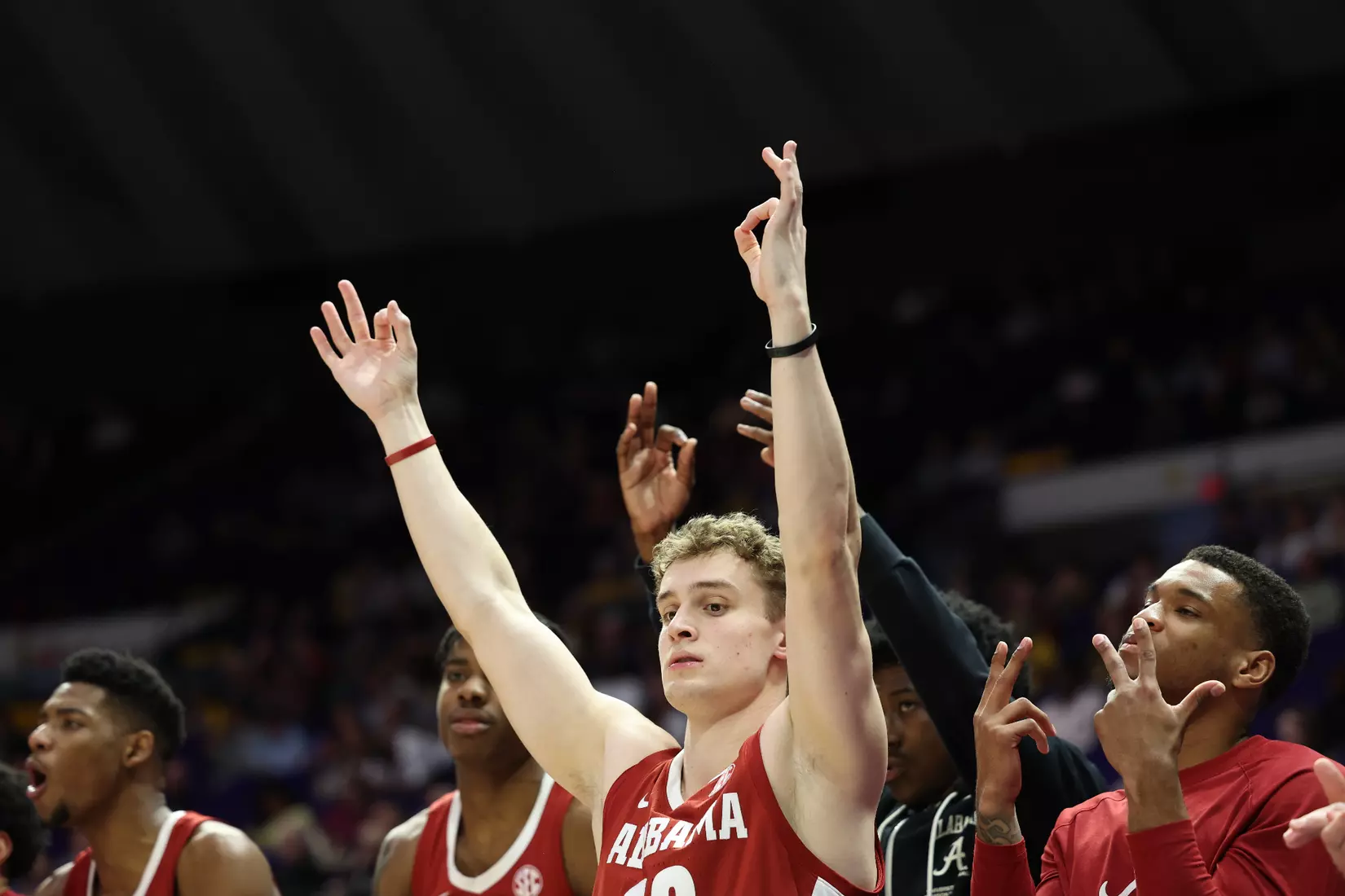 Alabama Guard Adam Cottrell (30) celebrates against LSU at Pete Maravich Center in Tuscaloosa, AL on Saturday, Feb 4, 2023.