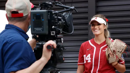 Montana Fouts with ESPN on WCWS media day 2021